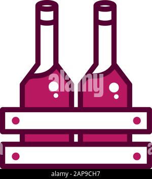 wine bottles in box celebration drink beverage icon vector illustration line and filled Stock Vector