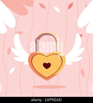 heart shaped security padlock with wings on white background vector ...