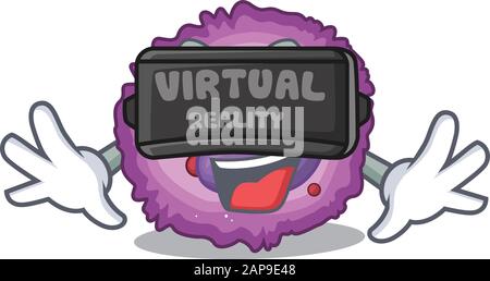 Trendy eosinophil cell character wearing Virtual reality headset Stock Vector