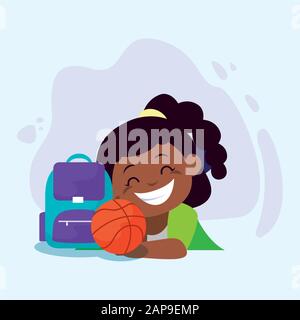 School girl kid with bag design, Eduaction class lesson knowledge preschooler study learning classroom and primary theme Vector illustration Stock Vector
