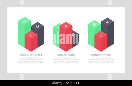 Set of green and black, red elements for infographic presentation slides with charts, graphs, steps, timeline, arrows, number options. Stock Vector