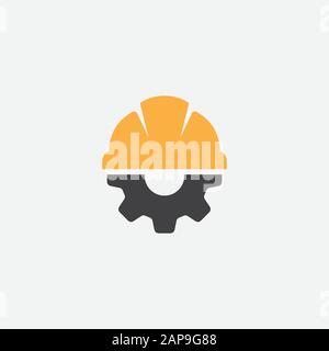 Helmet Construction with Gear Vector icon Design, helm logo gear vector Stock Vector