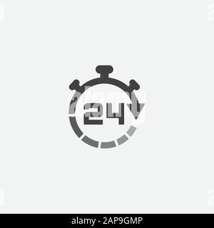 24 hours online vector icon, 24h support icon, Non stop working shop or service symbol, 24h Flat icon vector illustration Stock Vector