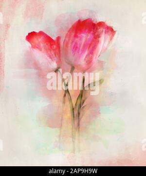 Spring and summer flowers collection – digital watercolor tulips bouquet on a vintage background Stock Photo