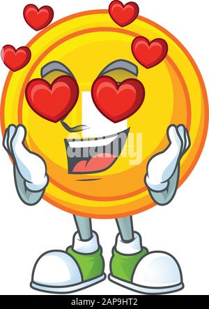 Cute golden coin character with love emotions, happy face, smile, arms ...