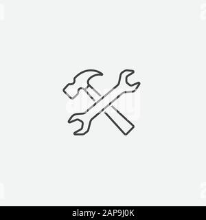 Service Tools vector linear icon, Wrench and hammer tool set web icons, Repair service tools flat vector icon Stock Vector