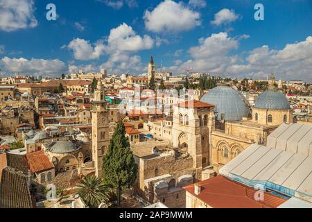 Aerial panorama view of the Church of the Holy Sepulchre in Jerusalem Stock Photo