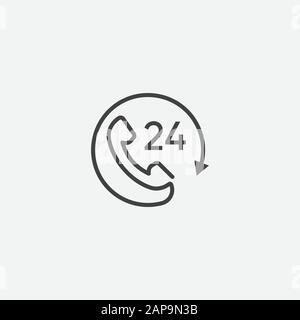Call 24 icon vector illustration, 24 hour call service, Twenty four hour service flat design, 24h Support Simple Design, All day customer support call center icon, Telephone support 24 hours symbol Stock Vector