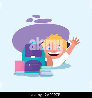School boy kid with bag design, Eduaction class lesson knowledge preschooler study learning classroom and primary theme Vector illustration Stock Vector