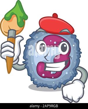 Cartoon character of neutrophil cell Artist with a brush Stock Vector