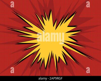 Comic book explosion pop art retro background with halftone dots and speech bubble. Vector illustration on red. Stock Vector