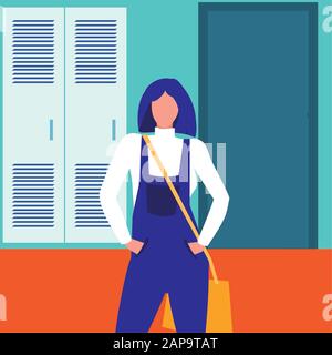 Girl student in front of school lockers design, Eduaction class lesson knowledge preschooler study learning and primary theme Vector illustration Stock Vector