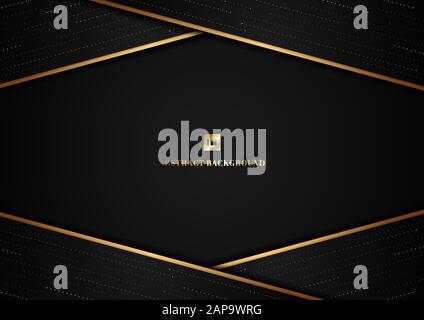 Abstract template geometric triangle shape and gold line stripe with dot pattern overlap on black background space for your text. Luxury style. Vector Stock Vector