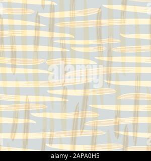Vector basket weave background in light yellow, pastel blue and rusty brown. Painterly seamless pattern. For wellness, summer, yoga, cosmetic ,organic Stock Vector