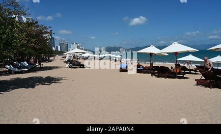 Nha Trang beach in Vietnam. Clear day 9 January 2020 Stock Photo