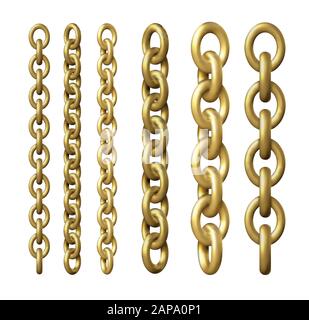 Gold metal chains. 3d realistic vector Stock Vector