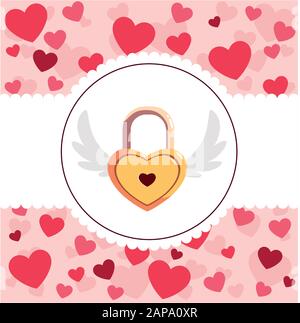 heart shaped security padlock with wings on white background vector ...