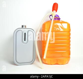 a tank with a can of kerozene for a kerosene heater Stock Photo