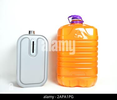 a tank with a can of kerozene for a kerosene heater Stock Photo