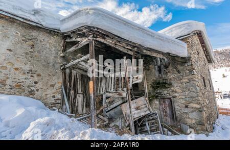 Abandoned cabana winter Stock Photo