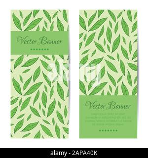 Vector banners, cards set. Green leaves pattern Stock Vector