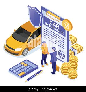 Car Insurance Isometric Concept Stock Vector