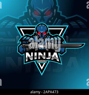 Ninja robot esport mascot logo design Stock Vector