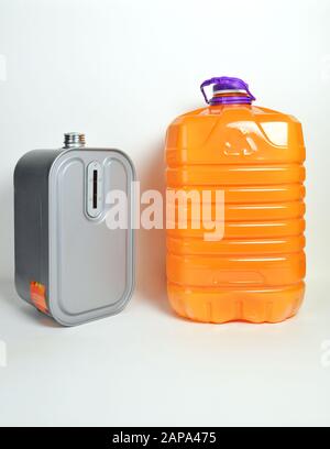 a tank with a can of kerozene for a kerosene heater Stock Photo