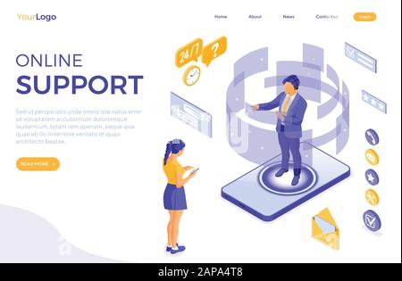 Isometric Online Customer Support Stock Vector