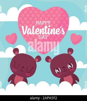 Bears cartoons design of Valentines day love passion romantic wedding decoration and marriage theme Vector illustration Stock Vector