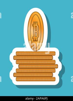Bitcoin icon that symbolizes finance and investment. All the objects, shadows and background are in different layers. Stock Vector