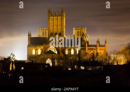 Wells Cathedral - Christmas Eve night before Midnight Mass. Stock Photo