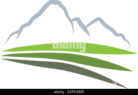 mountain and green fields, vector graphic design element Stock Vector