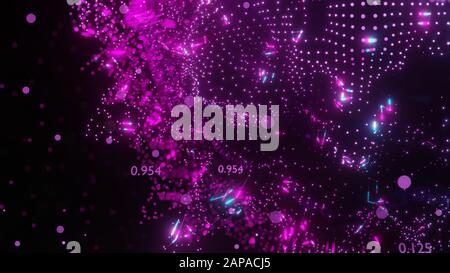 Abstract futuristic planet Earth surrounded by virtual elements. Dots, numbers and lanyi. Element of this image furnished by NASA. 3D rendering. Techn Stock Photo