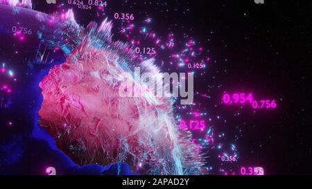 Abstract futuristic planet Earth surrounded by virtual elements. Dots, numbers and lines. Element of this image furnished by NASA. 3D rendering. Techn Stock Photo