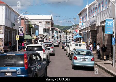 Main street shopping area in St.Kitts in the Caribbean