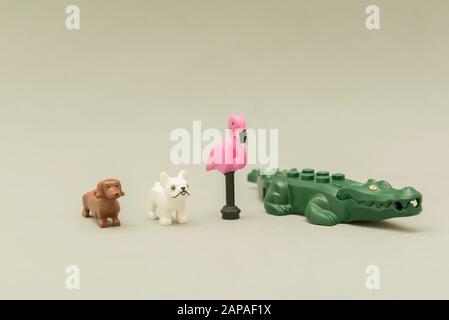 Florianopolis - Brazil, May 5, 2019: Minifigures Lego of two dogs