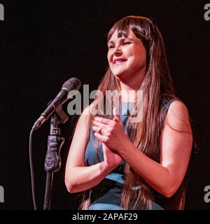 Samantha as Judith Durham in the tribute show 'Sounds Like the Seekers' at the Hub in Verwood, Dorset UK on 1 March 2019 Stock Photo