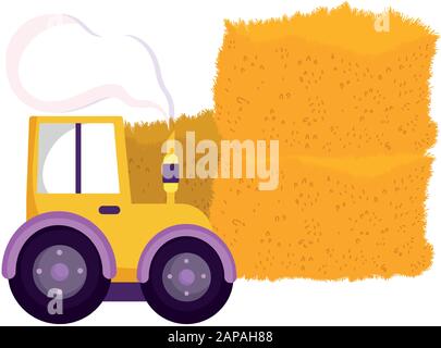 forklift with stacked hay farm animal cartoon vector illustration Stock Vector
