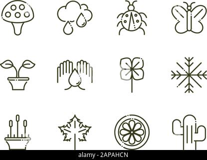 forest foliage ecology nature line design icons set vector illustration Stock Vector