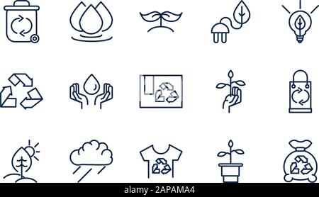 ecology environment renewable sustainable icons set linear vector illustration Stock Vector
