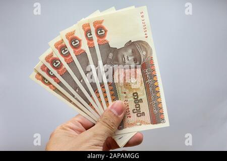 MANDALAY/MYANMAR - 07th January, 2020 : Myanmar Kyats Banknote, Money, Kyat Currency in Myanmar. Stock Photo