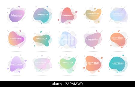 15 Modern liquid abstract element graphic gradient flat style design fluid pastel colors vector illustration set banner simple shape template for pres Stock Vector
