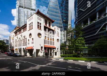 Architecture of Chinese Methodist Church along Telok Ayer Street. Singapore Stock Photo