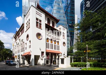 Architecture of Chinese Methodist Church along Telok Ayer Street. Singapore Stock Photo