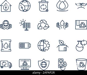 ecology environment renewable sustainable icons set linear vector illustration Stock Vector