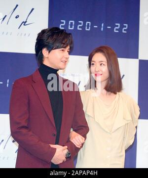 Lim Ju-Hwan and Lee Yeon-Hee, Jan 22, 2020 : South Korean actor Lim Ju-Hwan (L) and actress Lee Yeon-Hee attend a press conference for new MBC drama 'The Game: Towards Zero' at the Munhwa Broadcasting Corporation (MBC) in Seoul, South Korea. (Photo by Lee Jae-Won/AFLO) (SOUTH KOREA) Stock Photo