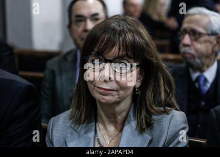 (200122) -- ATHENS, Jan. 22, 2020 (Xinhua) -- File photo taken on Dec. 8, 2019 shows Katerina Sakellaropoulou attending an event of the Association of the Greek Prosecutors in Athens, Greece. The Greek parliament on Wednesday elected top judge Katerina Sakellaropoulou as president of the Hellenic Republic, the first female head of state of Greece. (Photo by Giorgos Kontarinis/Xinhua) Stock Photo