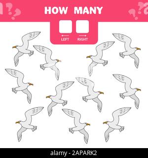 Cartoon Illustration of Educational Game of Counting Left and Right Picture for Children - gull bird Stock Vector