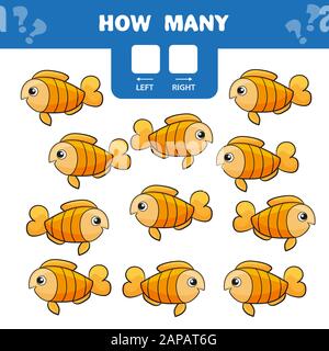 Cartoon Illustration of Educational Game of Counting Left and Right Picture for Children - gold fish Stock Vector